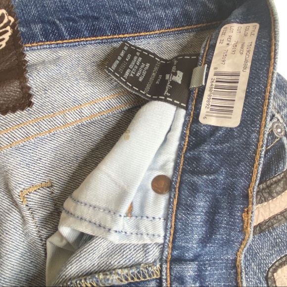 HTF: 7 For All Mankind® x Great China Wall ☻︎ 7 Leather Patch Standard Jeans ☻ - Picture 9 of 16